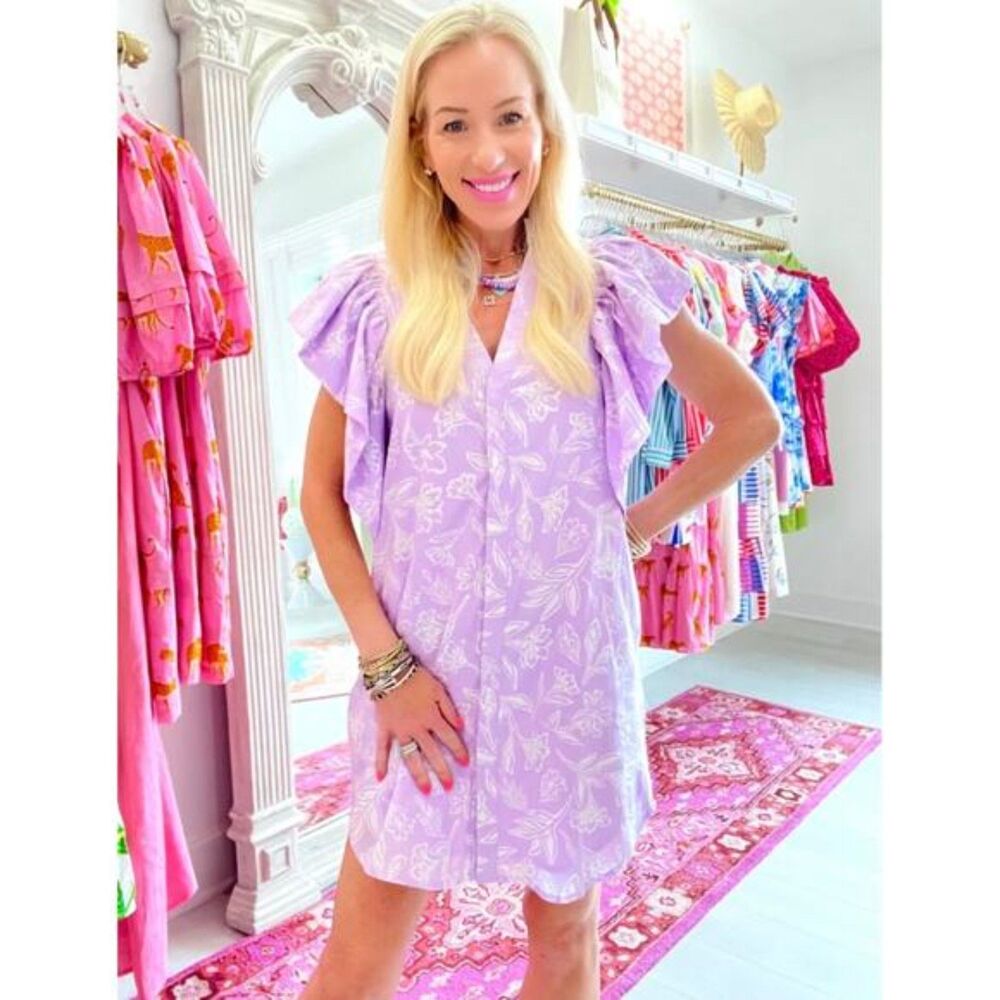 J. Marie Palmer Flutter Sleeve Shirt Dress, Light Purple/White, Size XS